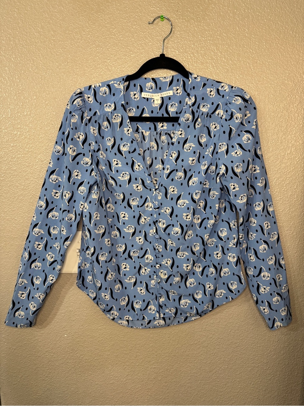 Veronica Beard Light Blue Floral Print Wrap Blouse